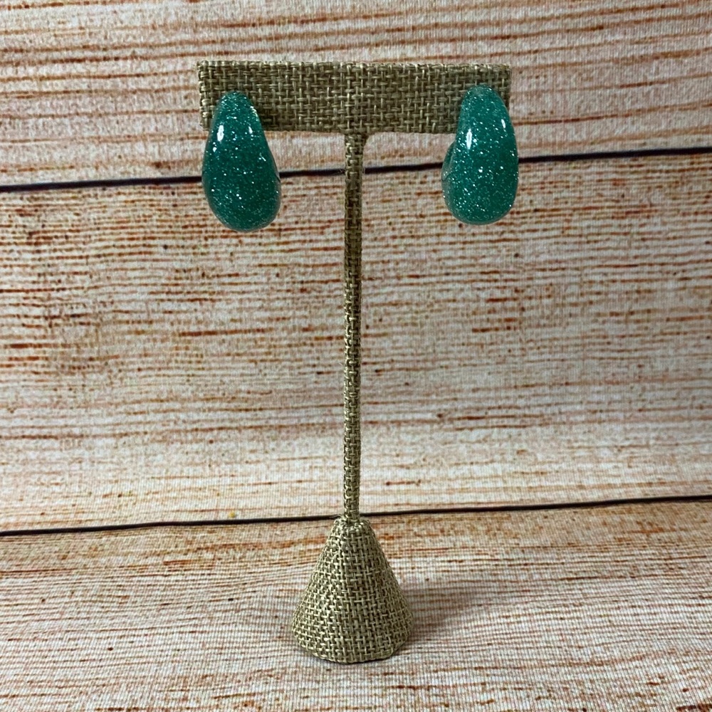 Kate Spade NWT Teal Glitter Huggie Hoop Earrings - Picture 2 of 7